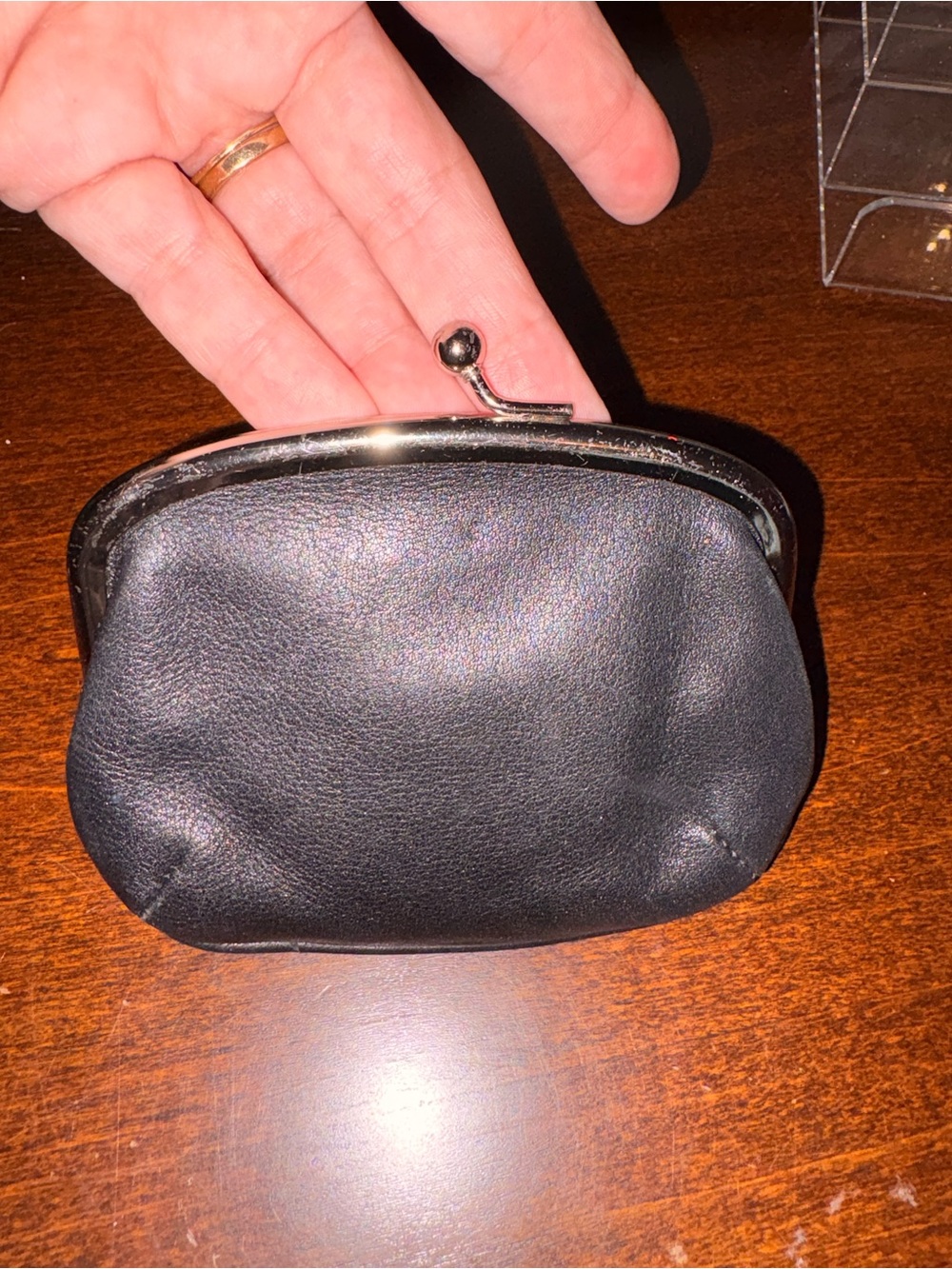 Coach Black Leather Kiss-Lock Coin Case - Picture 2 of 7